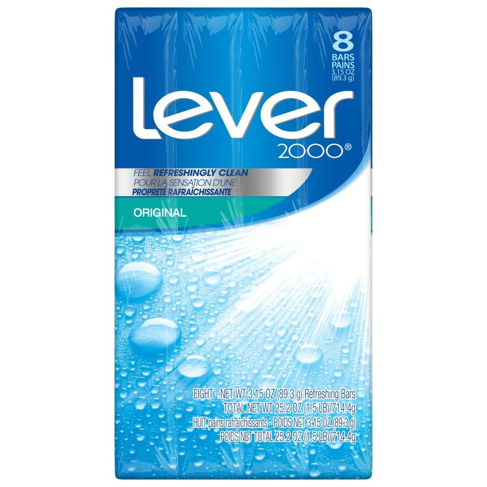 Lever 2000 original front packaging showing eight bars and product name, clear branding benefit