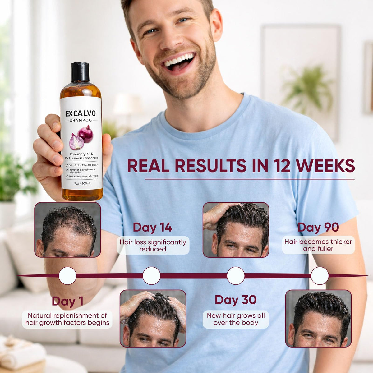 Man using Lexenic Excalvo in shower, illustrating daily use for scalp nourishment