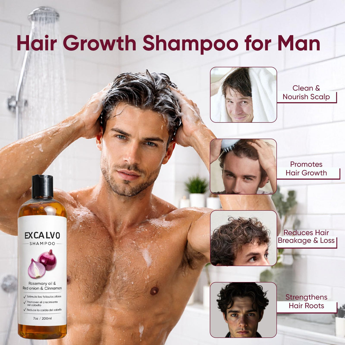 Lexenic Excalvo shampoo texture and lather close-up, demonstrating gentle moisturizing foam