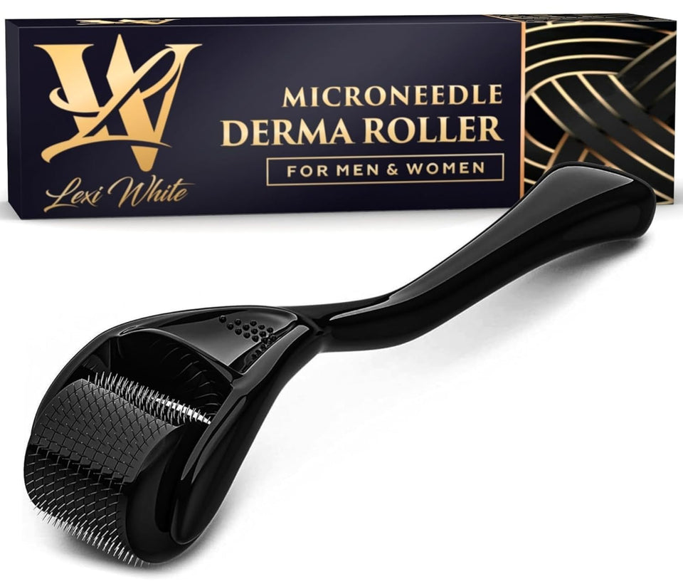 Lexi White Beauty front view of glossy black derma roller for easy handling