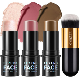 Lezero front packaging showing three contour sticks and compact case for travel