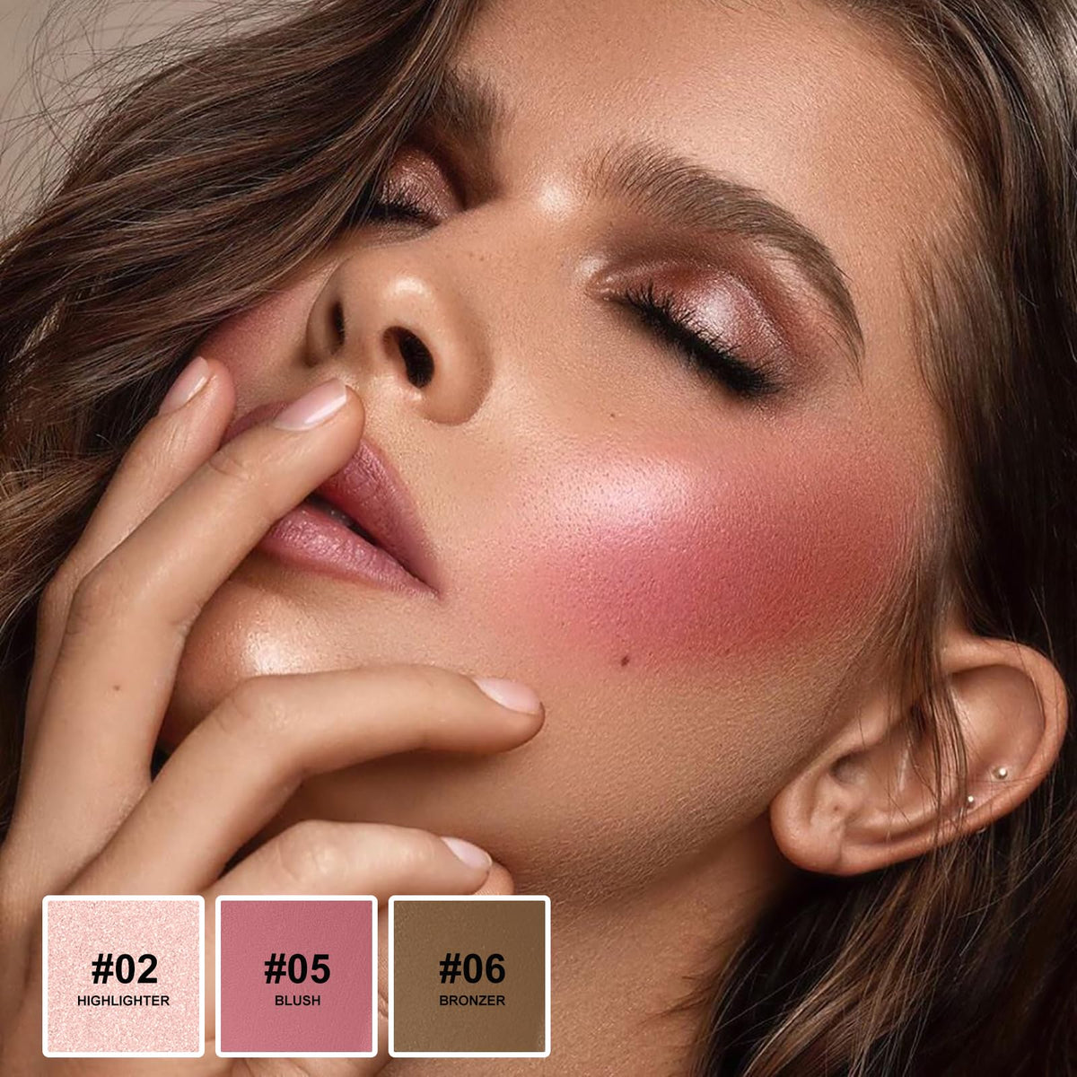 Lezero trio with caps off showing bronzer blush and highlighter tips for easy use