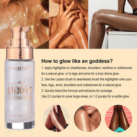 Lezero on model highlighting shoulders and collarbones for radiant look