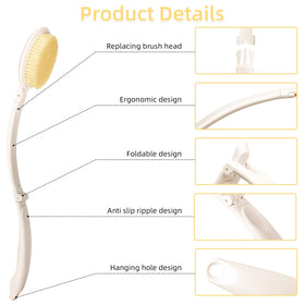 LFJ brush in shower reaching back for easier cleansing