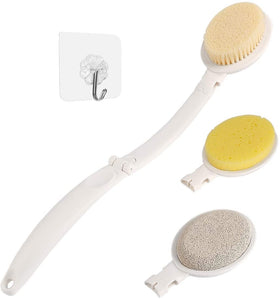 LFJ front view of white brush set showing three heads and handle, convenient storage benefit