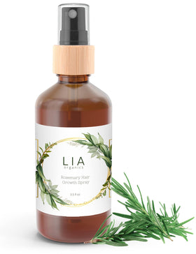 Lia Organics front packaging showing rosemary scalp spray and clean design benefit