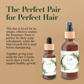 Lia Organics bottle on bath shelf lifestyle evoking clean-beauty and routine ease benefit
