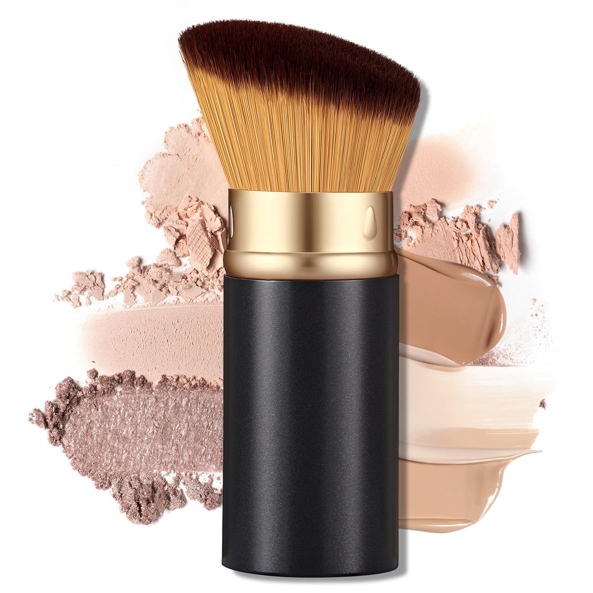 LIALTK front view retractable kabuki brush showing compact portability and protection
