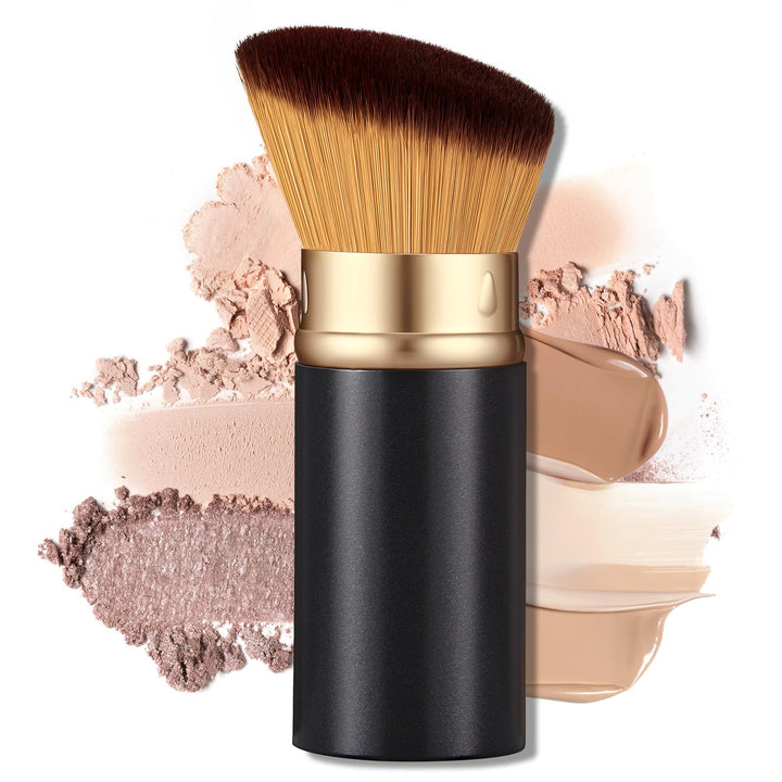 LIALTK front view retractable kabuki brush showing compact portability and protection