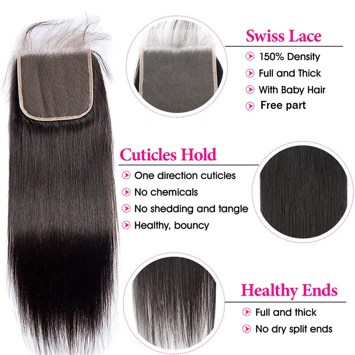 Liangya Hair close-up of hair strands and density showing 150% fullness and low-tangle benefit