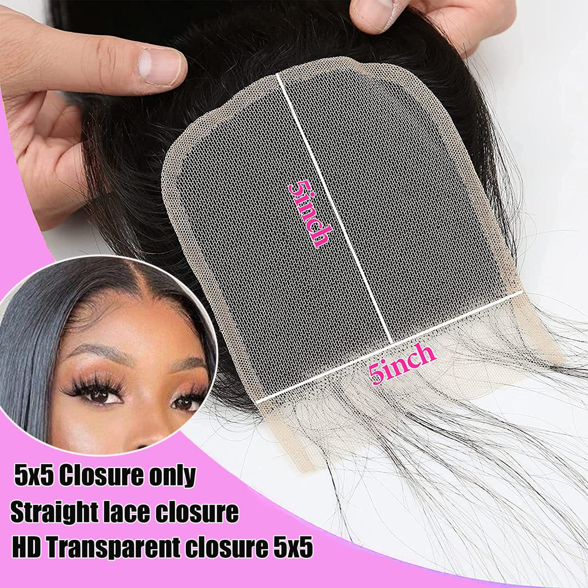 Liangya Hair straight 14 inch closure side profile demonstrating smooth, silky texture