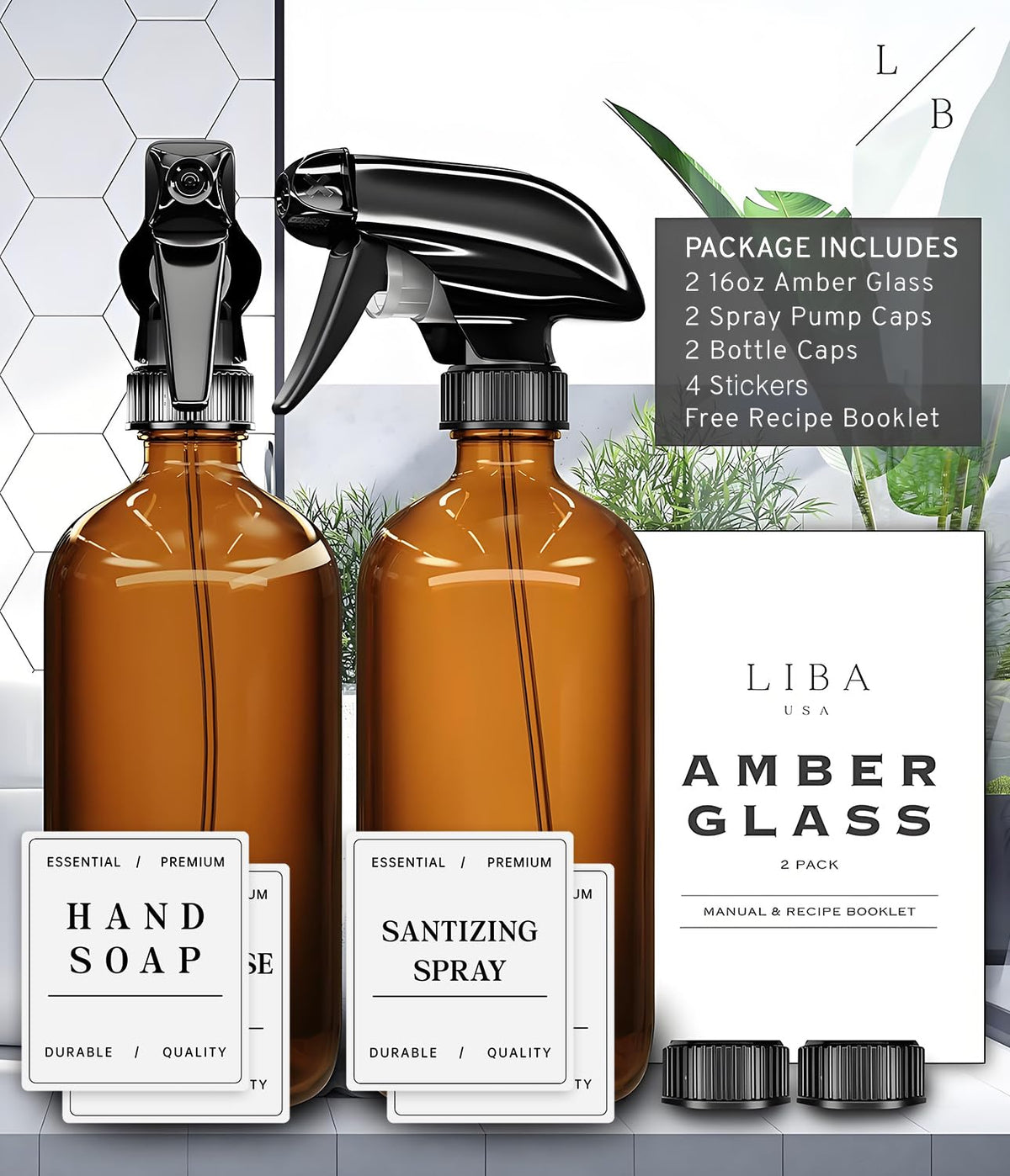 LiBa bottles on bathroom counter lifestyle shot suggesting everyday household use