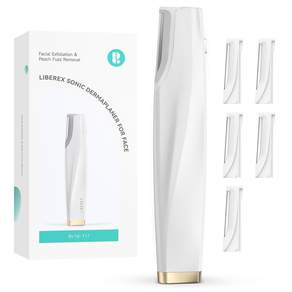 Liberex front view of white dermaplaning tool showing compact design and clean finish