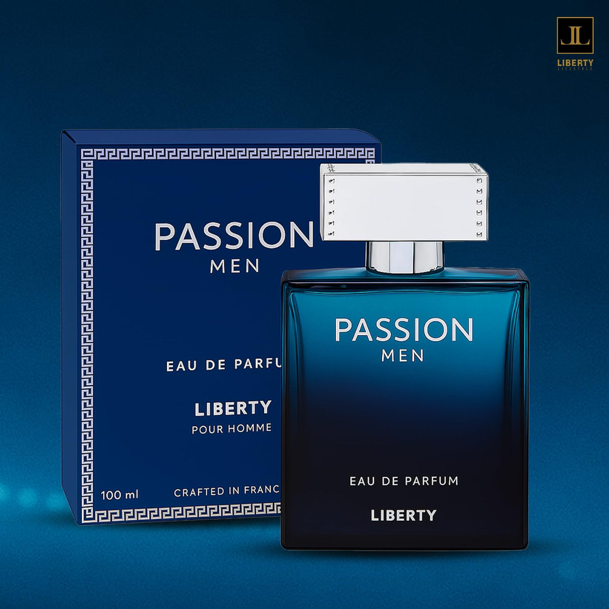 Liberty Luxury Passion styled in evening wear setting conveying bold, date-ready scent