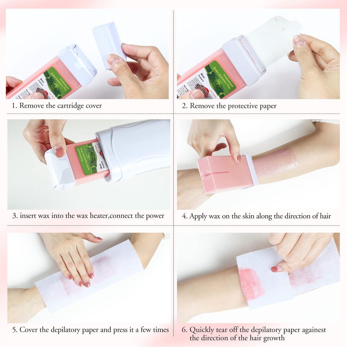liddy Dance applying roll-on wax to leg for efficient, salon-quality removal