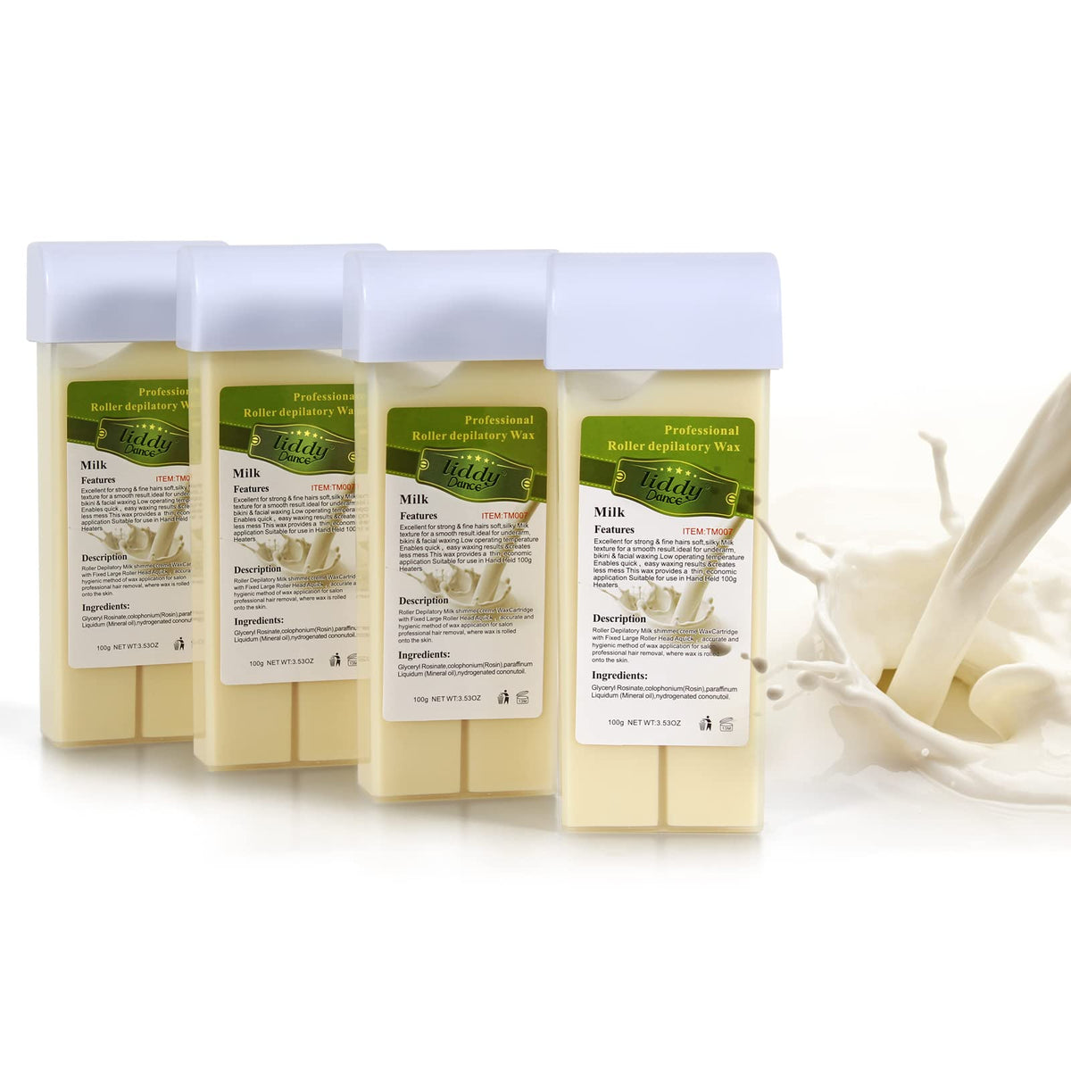liddy Dance front view of four wax refill cartridges showing pack and brand benefits
