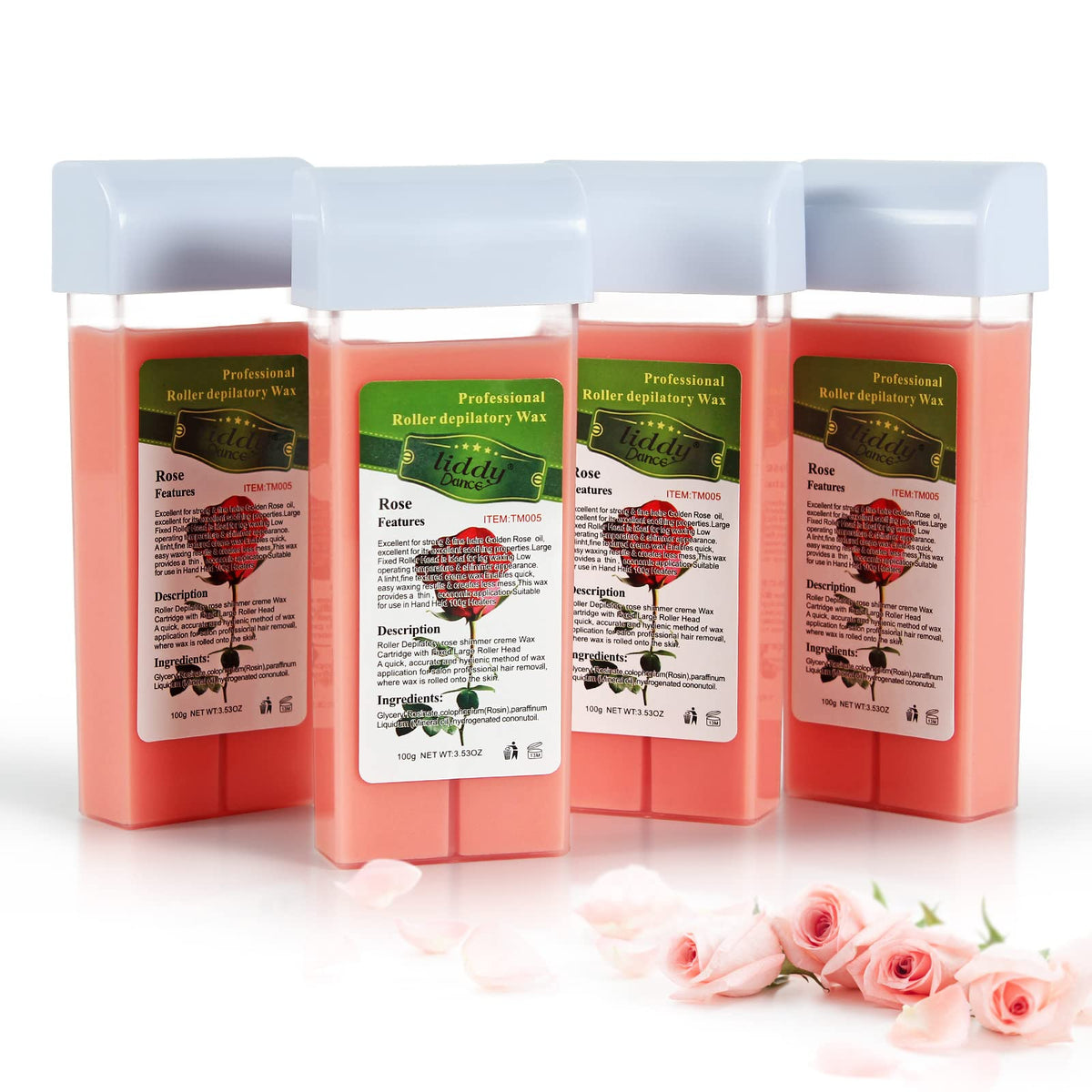liddy Dance front packaging showing four rose roll-on cartridges and benefits