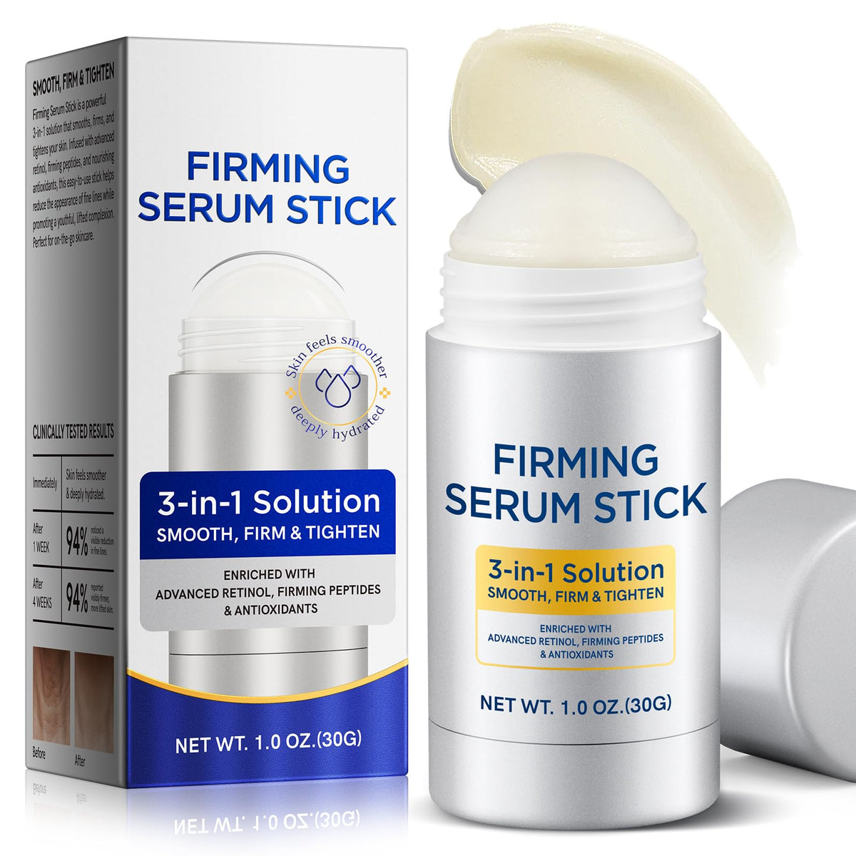 Liefiet front packaging of retinol firming serum stick shows compact convenience and benefits