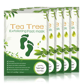 Liefiet front packaging showing five tea tree foot peel mask pairs and benefits