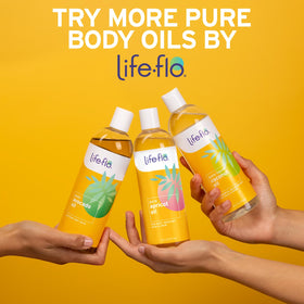 Life-Flo bottle on bathroom counter suggesting daily routine use