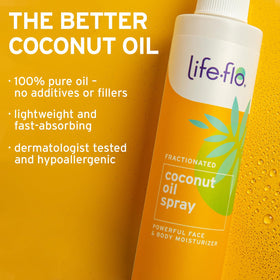 Life-Flo liquid coconut oil drop on skin showing lightweight absorption