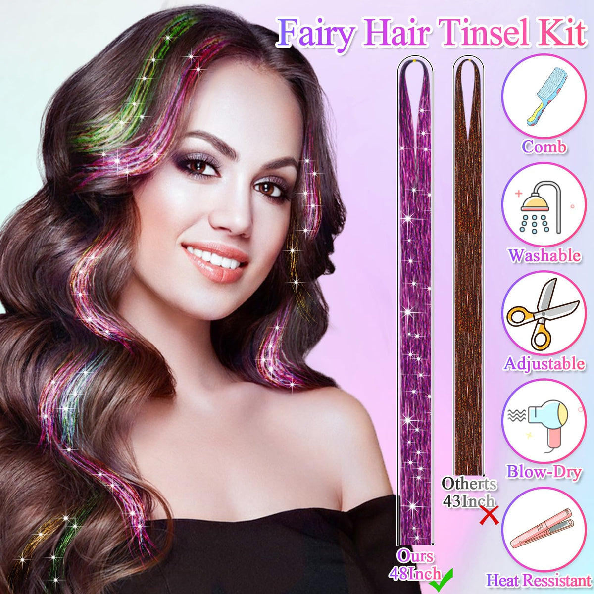 LifeisLuck in-use braid application showing how tinsels add visible shimmer and highlights