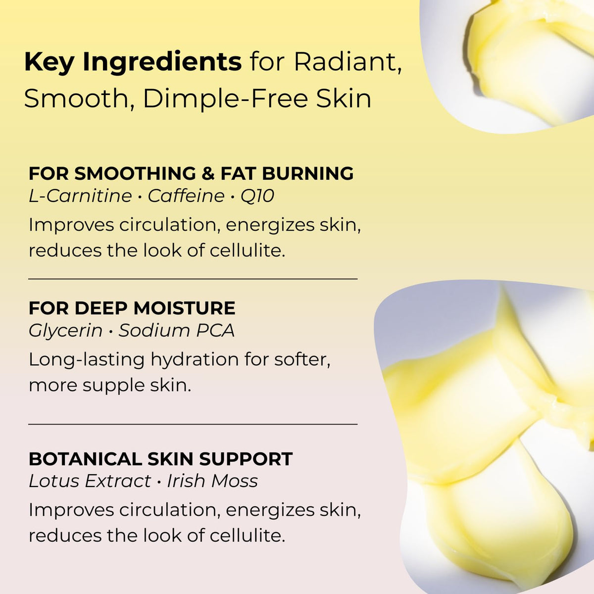 Life's Butter applied to thigh illustrating firming massage benefit