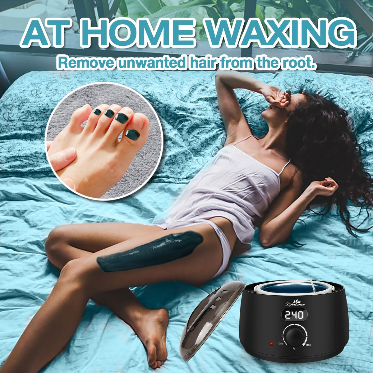Lifestance waxing in use on leg showing clean removal and professional-looking smoothness
