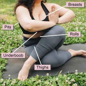 Fresh Body FB lifestyle shot of woman walking outdoors comfortably after applying anti-chafe products