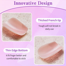 Close-up of Lifextol French tip detail showing glossy white tip and natural pink base for salon finish