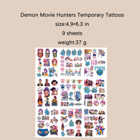 LightningStickers layout of nine tattoo sheets displaying assorted Demon Movie Hunters motifs