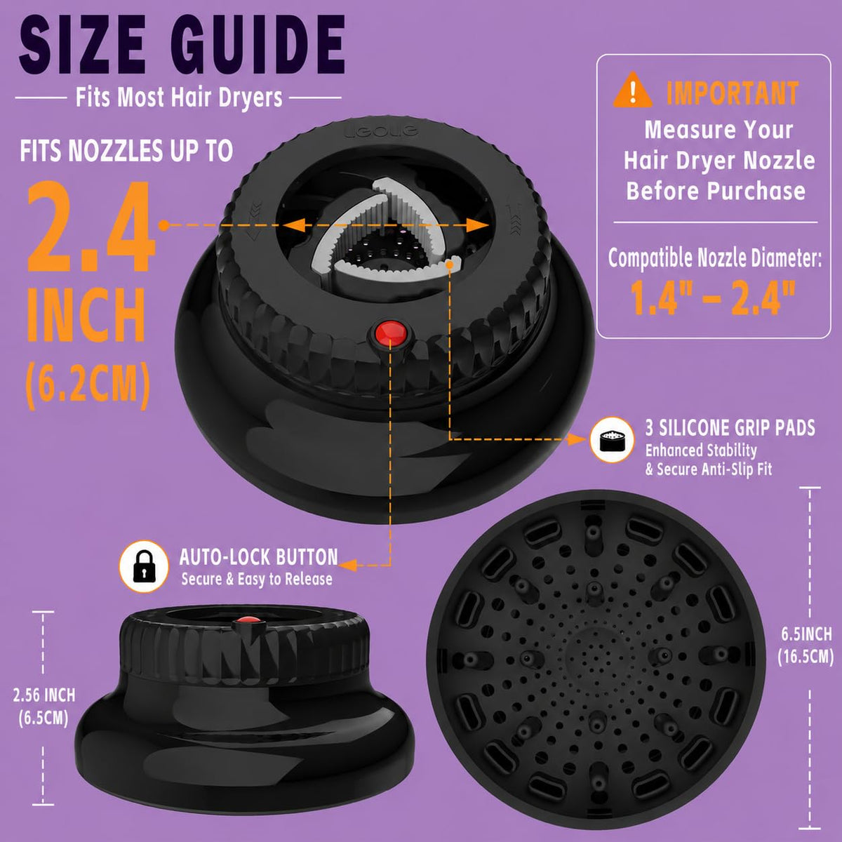 LIGOLIG diffuser locked on dryer nozzle highlighting secure fit and stability