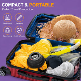 LIGOLIG diffuser tucked in suitcase illustrating portability for trips