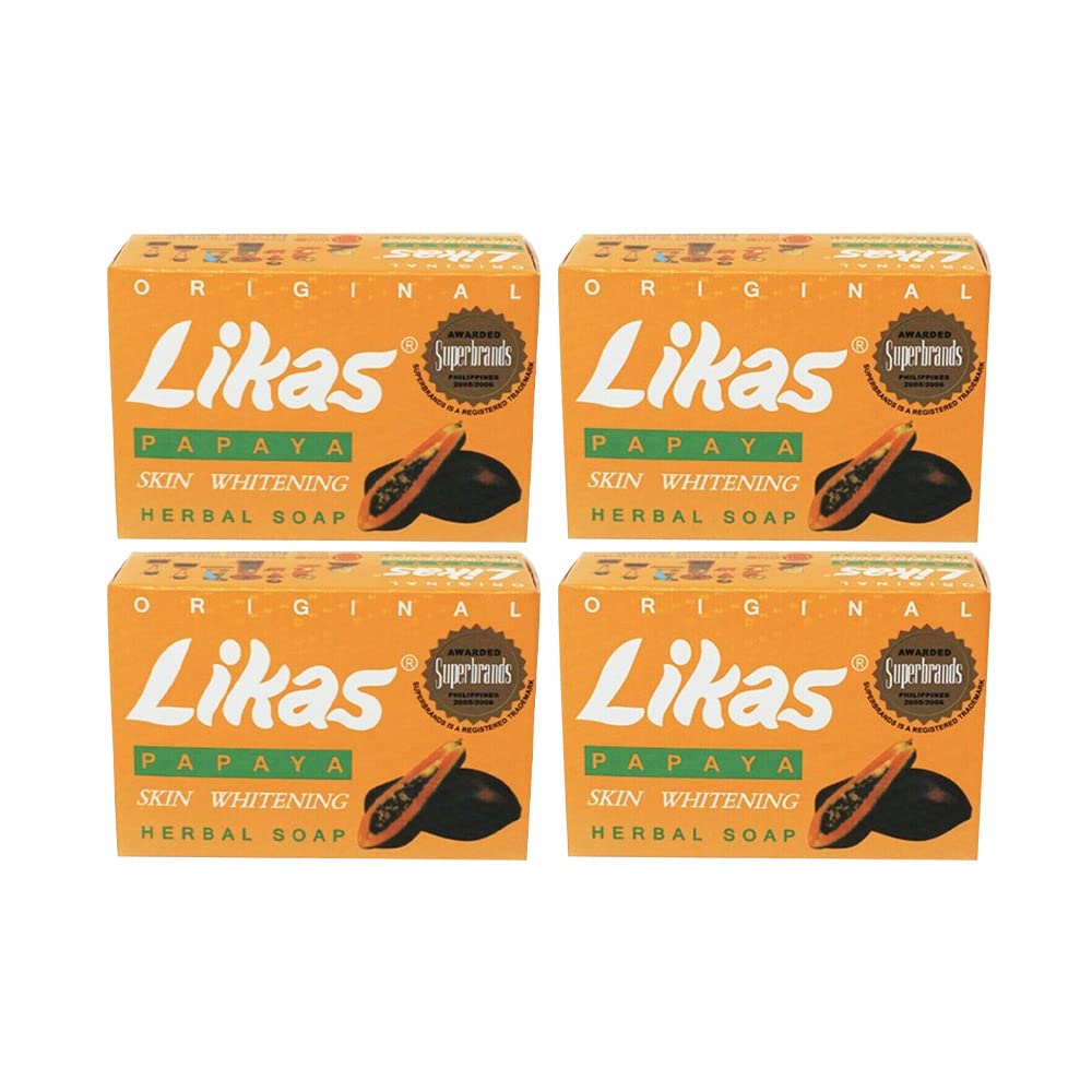Likas front packaging showing four wrapped papaya soap bars, convenient supply