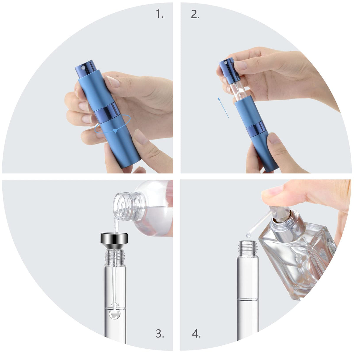 Lil Ray funnel dropper and dispenser pump set for neat refill convenience