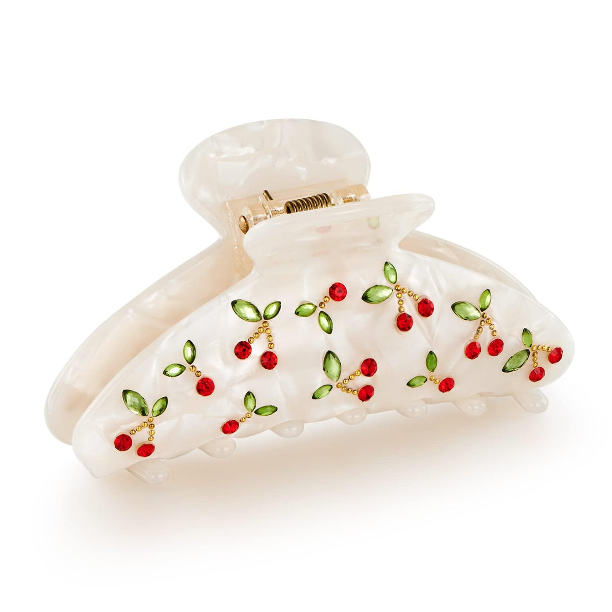 LILIE&WHITE front view of red cherry clip showing shape and sparkle benefit