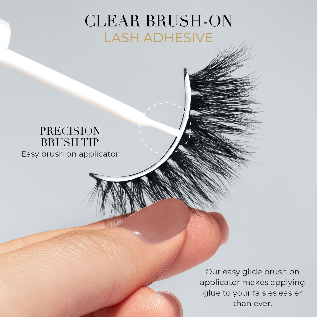 Lilly Lashes clear glue texture droplet illustrating quick drying benefit