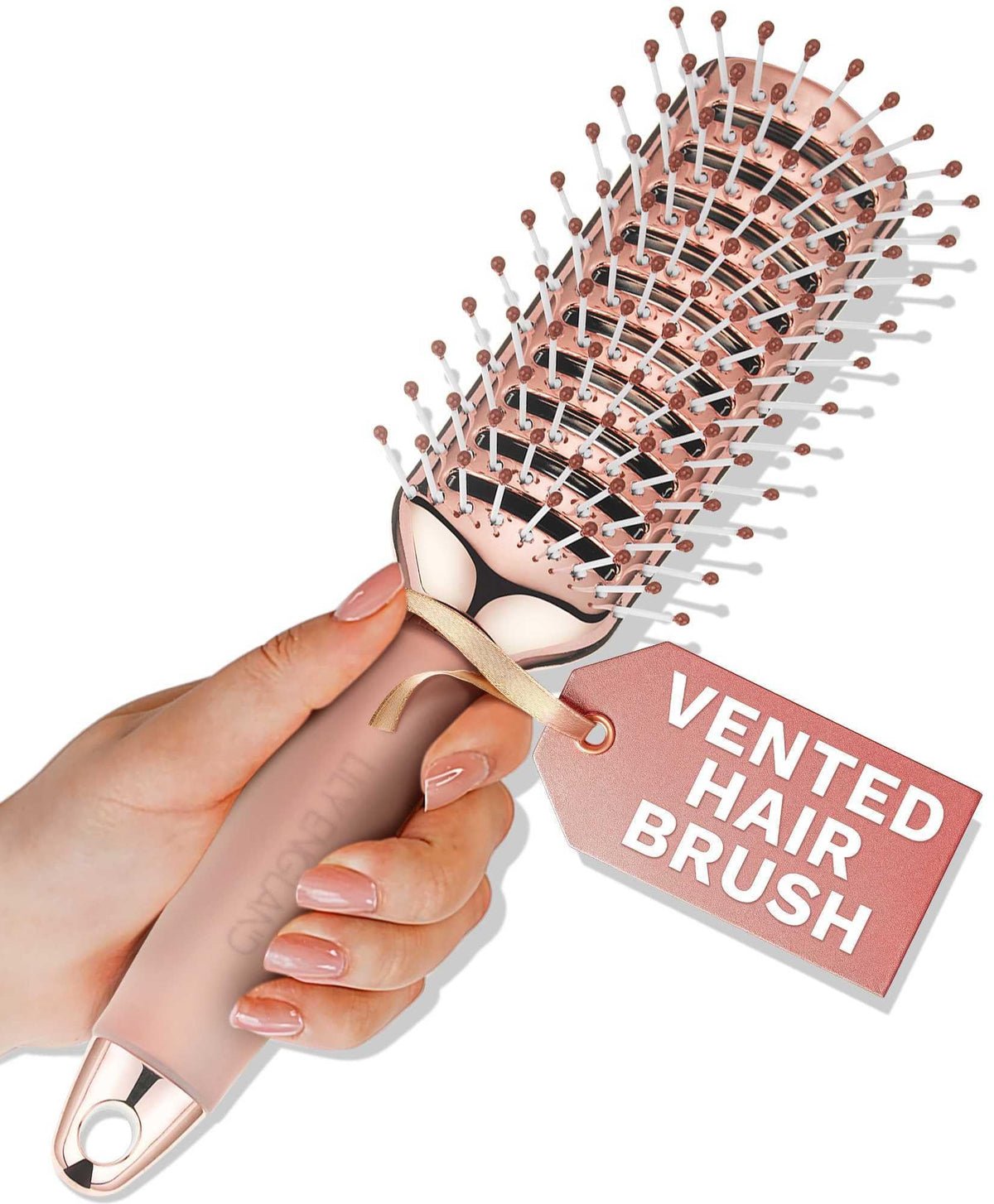 Lily England vented hair brush front view showing rose gold finish and styling benefit
