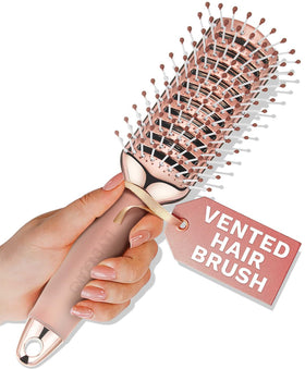 Lily England vented hair brush front view showing rose gold finish and styling benefit