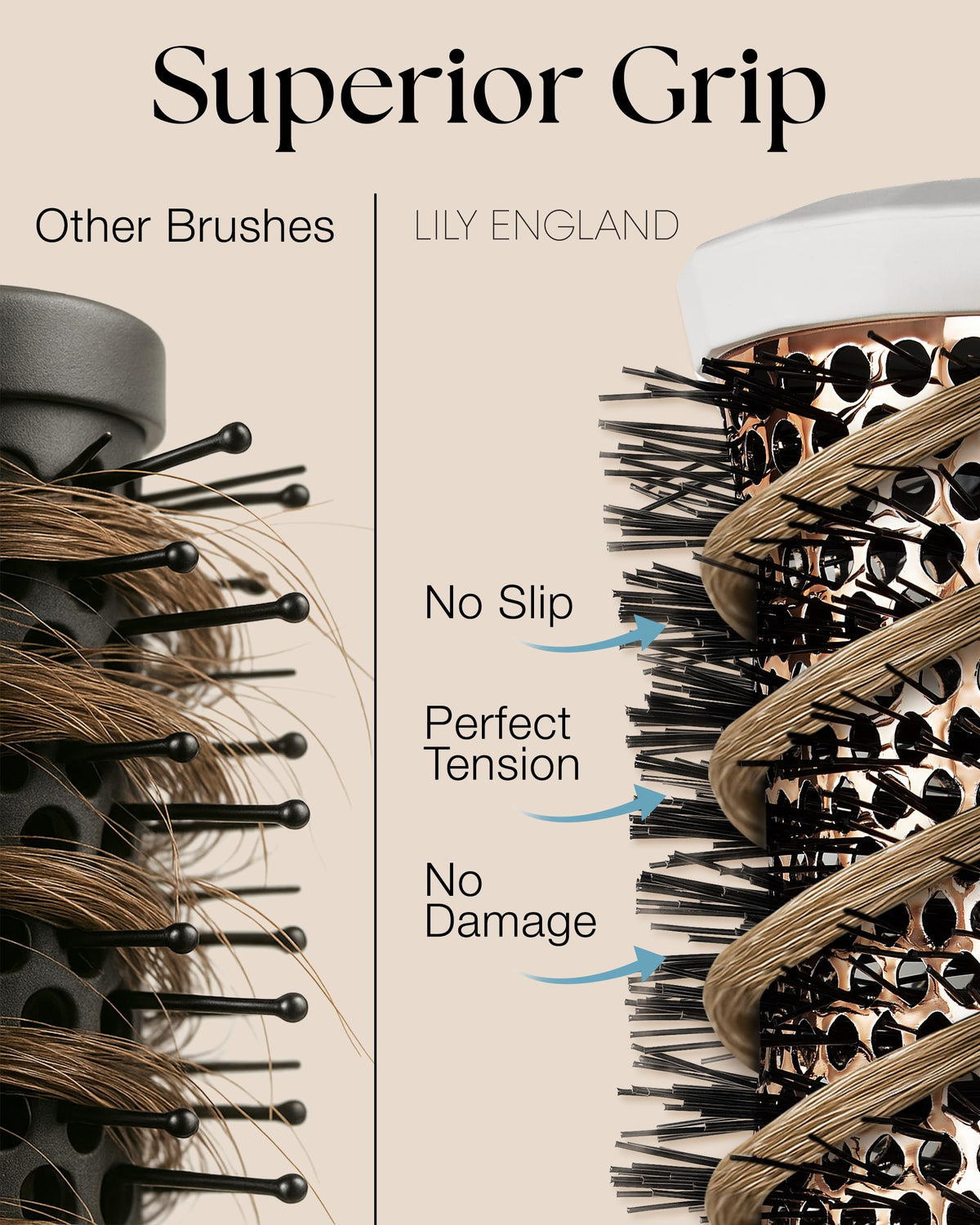 Lily England large brush handle close-up showing ergonomic grip for control