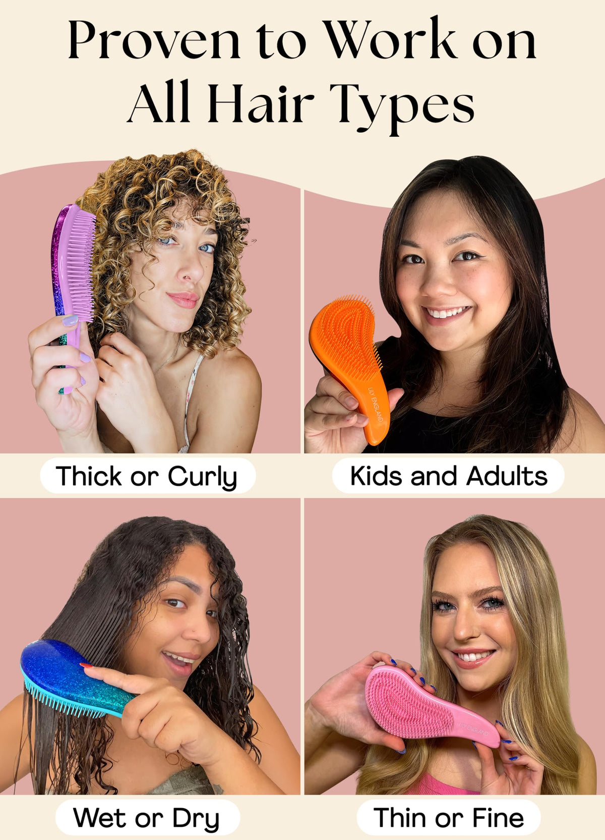 Lily England detangling wet hair showing smooth glide and reduced tugging