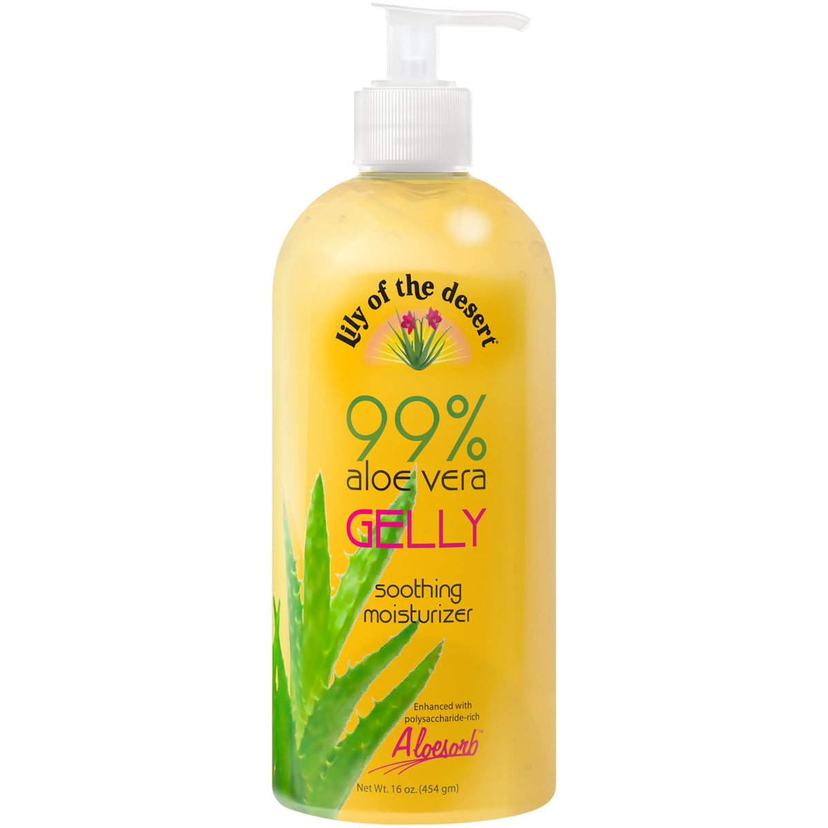 Lily Of The Desert front bottle showing 16 fl oz label and soothing gel benefit