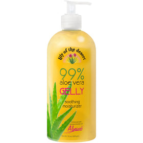 Lily Of The Desert front bottle showing 16 fl oz label and soothing gel benefit