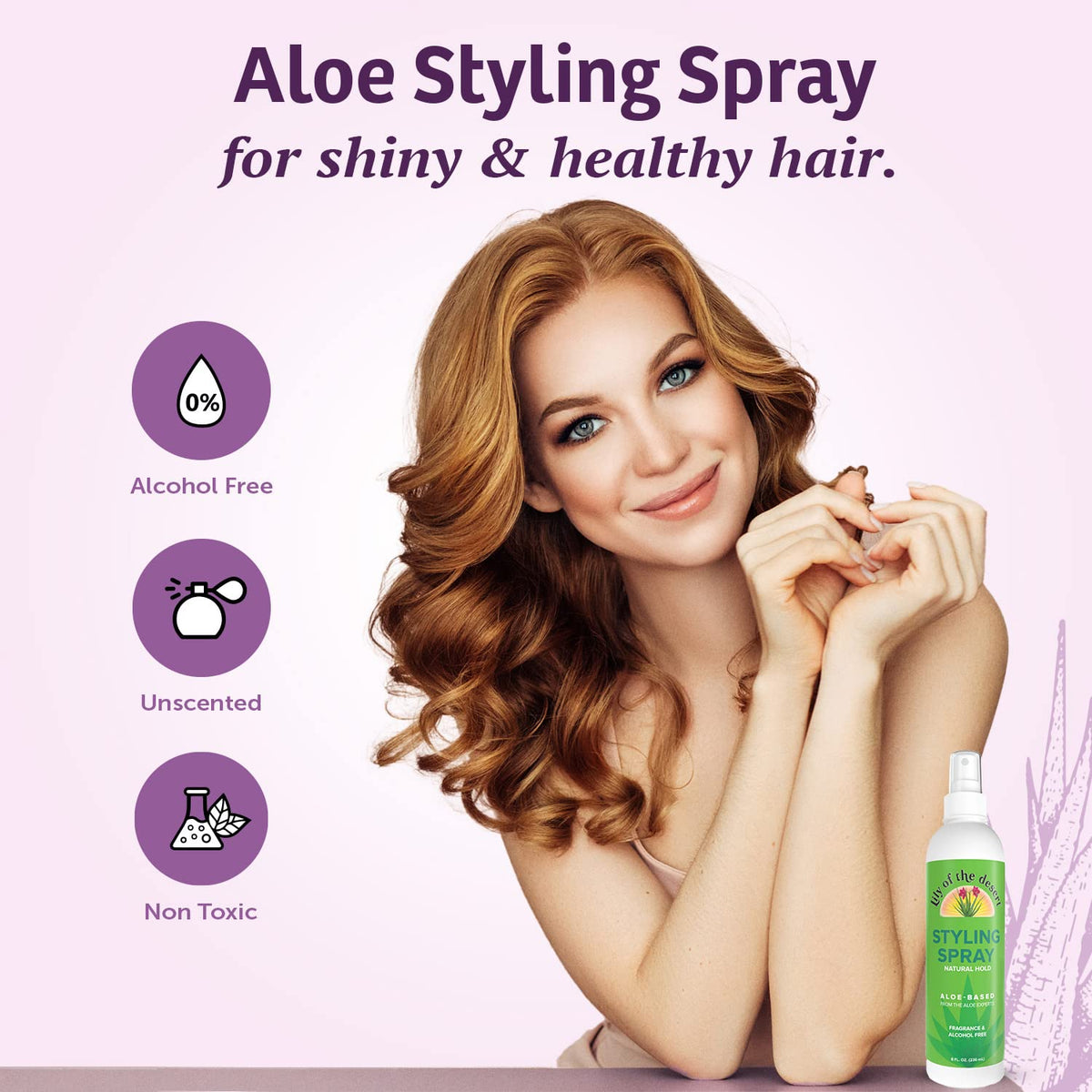 Lily Of The Desert spray visible on hair improving texture and frizz control