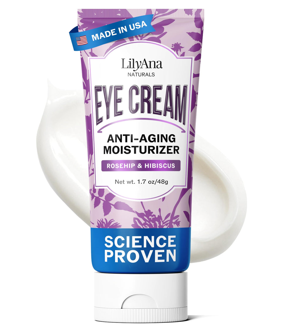 LilyAna Naturals jar front view showing clean under-eye cream packaging and trust
