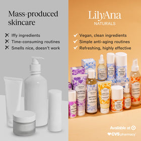 LilyAna Naturals ingredients label showing vitamin C, hyaluronic acid transparency