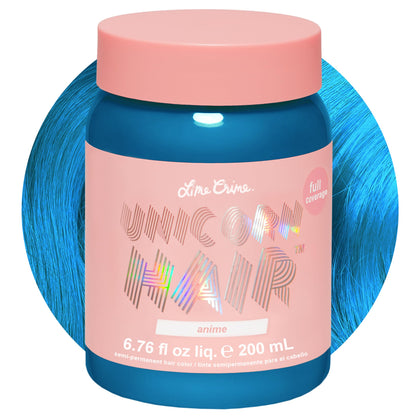 Lime Crime front packaging showing Anime candy blue shade and benefit