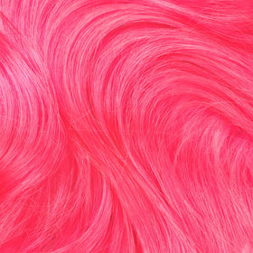 Lime Crime before and after on lightened hair showing vivid pink payoff