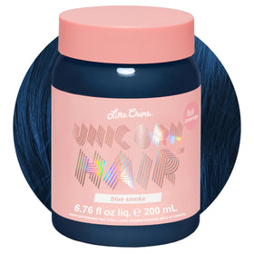 Lime Crime front packaging showing Blue Smoke dye and benefits
