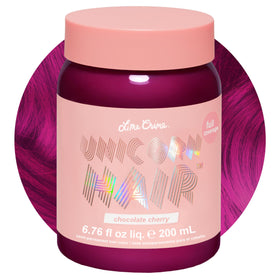 Lime Crime front packaging showing Chocolate Cherry vibrant burgundy benefits